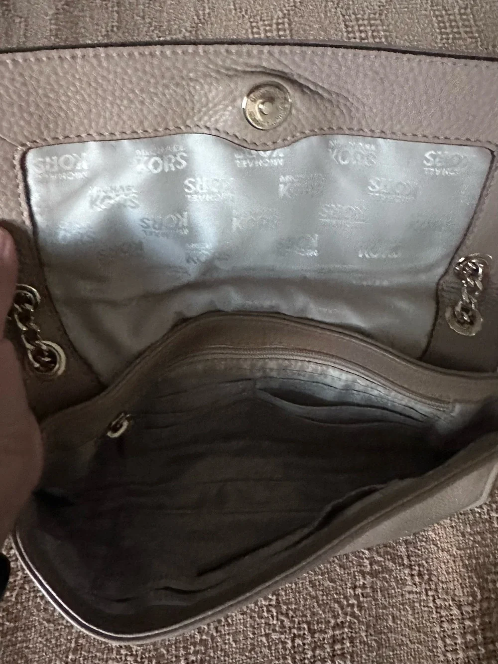 Michael Kors Pebbled Gray Leather Shoulder Bag with Chain Strap